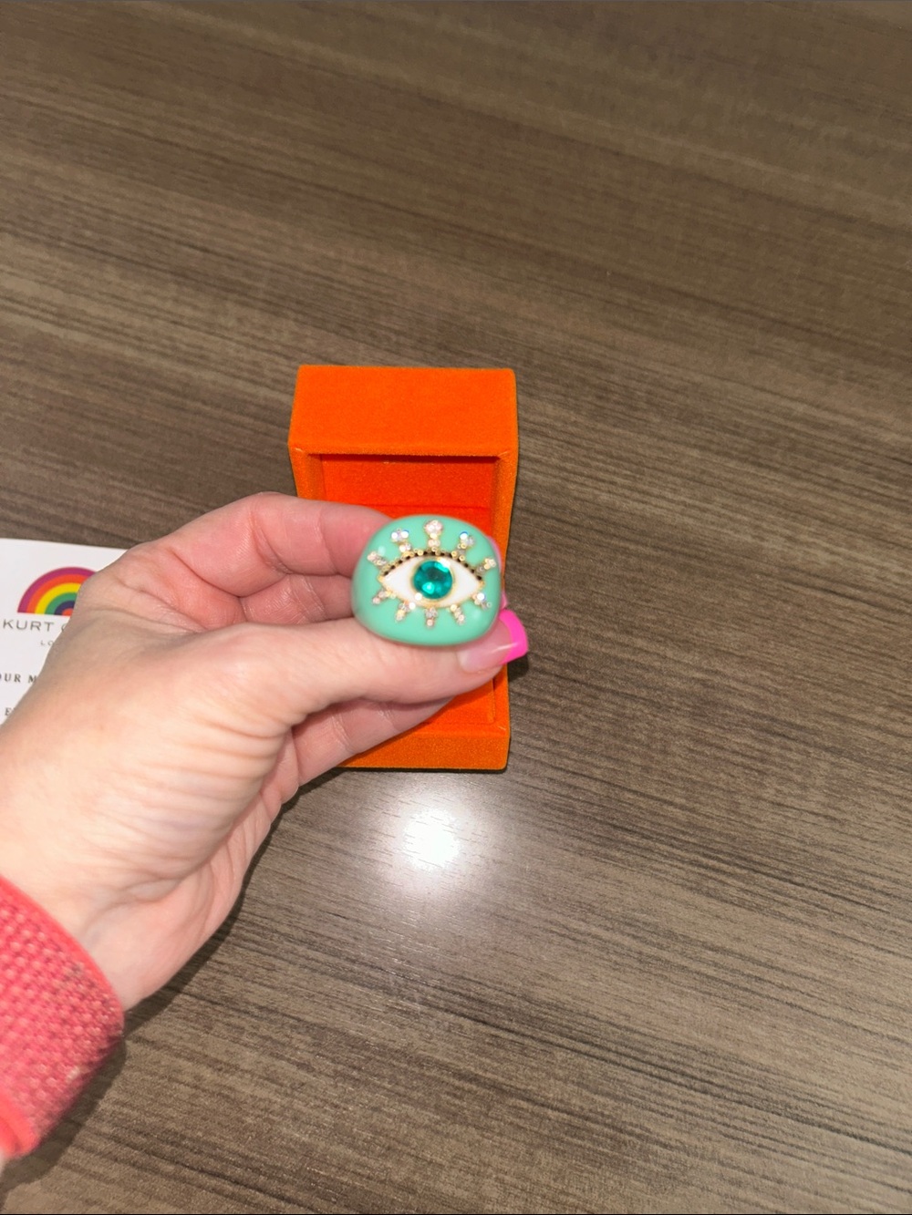 Kurt Geiger London Resin Evil Eye Cocktail Ring in turquoise resin dome band NWT